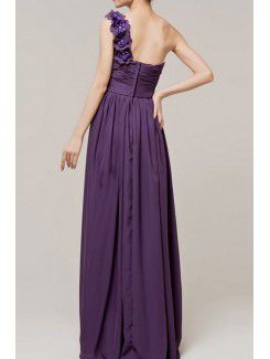 Chiffon One Shoulder Floor Length A-line Evening Dress with Handmade Flowers