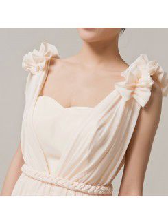 Chiffon Straps Chapel Train A-line Evening Dress with Handmade Flowers