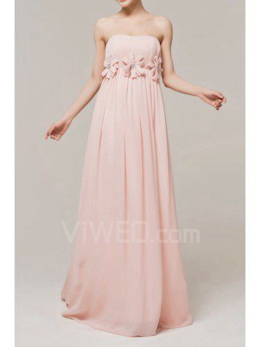 Chiffon Strapless Floor Length Empire Evening Dress with Crystal