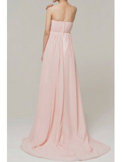 Chiffon Strapless Floor Length Empire Evening Dress with Crystal