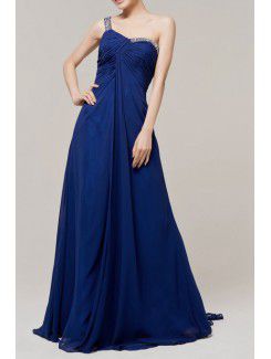 Chiffon One Shoulder Sweep Train Empire Evening Dress with Sequins