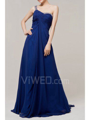 Chiffon One Shoulder Sweep Train Empire Evening Dress with Sequins