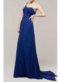 Chiffon One Shoulder Sweep Train Empire Evening Dress with Sequins