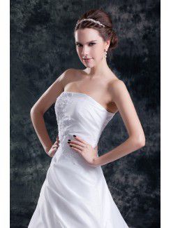 Taffeta Strapless Sweep Train A-line Embroidered Wedding Dress