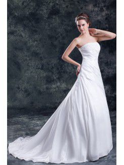 Taffeta Strapless Sweep Train A-line Embroidered Wedding Dress