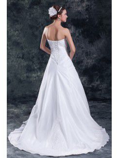 Taffeta Strapless Sweep Train A-line Embroidered Wedding Dress