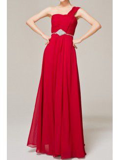 Chiffon One Shoulder Floor Length Empire Evening Dress with Crystal