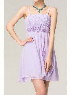 Chiffon Spaghetti Short Empire Evening Dress with Handmade Flowers