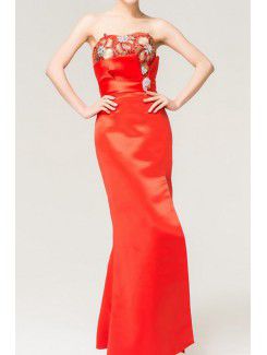 Satin Strapless Floor Length Mermaid Evening Dress with Crystal