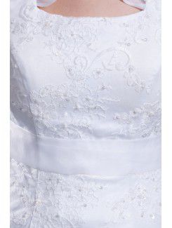 Organza Square Sweep Train A-line Cap Sleeve Wedding Dress