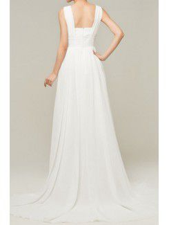 Chiffon Straps Chapel Train A-line Evening Dress with Crystal