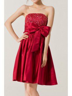 Satin Strapless Short A-line Evening Dress with Crystal