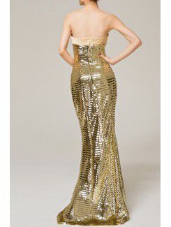 Satin Scoop Floor Length Mermaid Evening Dress with Sequins