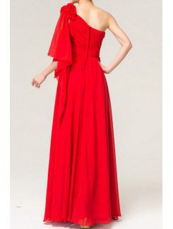 Chiffon One Shoulder Floor Length Empire Evening Dress with Handmade Flowers