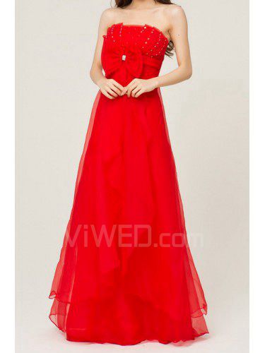 Tulle Strapless Floor Length A-line Evening Dress with Sequins