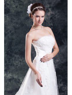 Net Strapless Sweep Train A-line Embroidered Wedding Dress