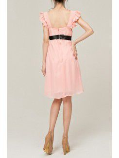 Chiffon Square Short A-line Evening Dress with Bow