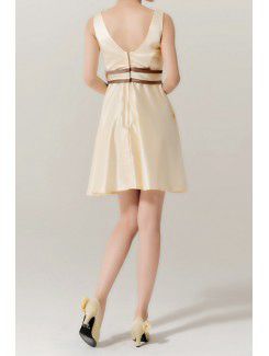 Satin V-neck Short A-line Evening Dress with Bow