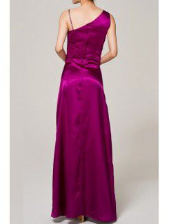Taffeta Straps Floor Length A-line Evening Dress with Crystal