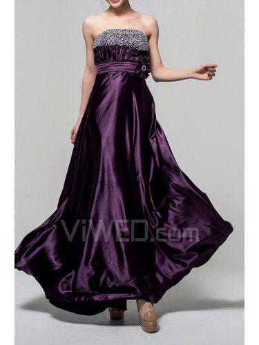 Charmeuse Strapless Floor Length Empire Evening Dress with Sequins