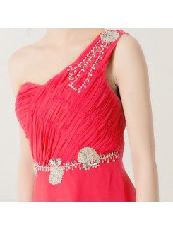 Silk One Shoulder Floor Length A-line Evening Dress with Sequins