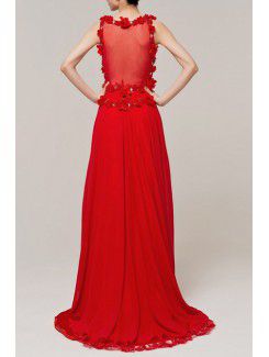 Chiffon V-neck Sweep Train Empire Evening Dress with Crystal