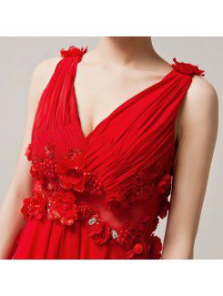 Chiffon V-neck Sweep Train Empire Evening Dress with Crystal