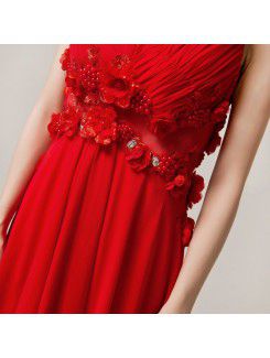 Chiffon V-neck Sweep Train Empire Evening Dress with Crystal