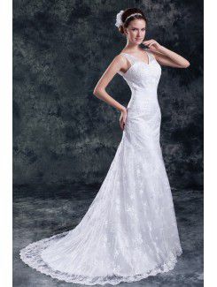 Lace Straps Sweep Train A-line Wedding Dress