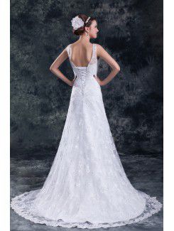 Lace Straps Sweep Train A-line Wedding Dress