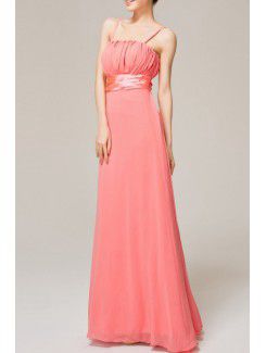 Chiffon Spaghetti Floor Length A-line Evening Dress with Handmade Flowers