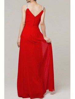 Chiffon V-neck Floor Length Column Evening Dress with Crystal