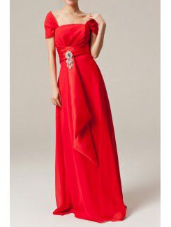 Chiffon Off-the-Shoulder Floor Length A-line Evening Dress