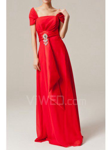 Chiffon Off-the-Shoulder Floor Length A-line Evening Dress