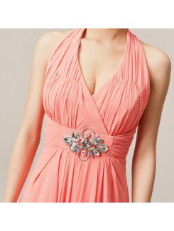 Chiffon Halter Floor Length Corset Evening Dress with Crystal