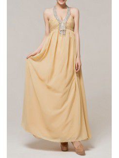 Chiffon Halter Floor Length Empire Evening Dress with Crystal