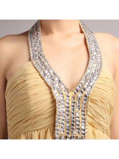 Chiffon Halter Floor Length Empire Evening Dress with Crystal