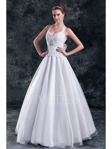 Organza Halter Floor Length A-line Embroidered Wedding Dress