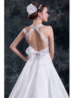 Organza Halter Floor Length A-line Embroidered Wedding Dress