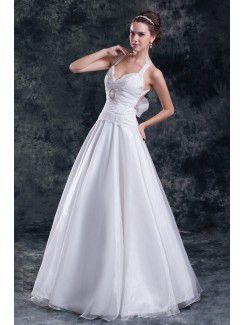 Organza Halter Floor Length A-line Embroidered Wedding Dress