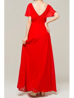 Chiffon V-neck Floor Length Empire Evening Dress with Crystal