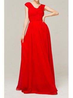 Chiffon V-neck Floor Length Corset Evening Dress with Crystal