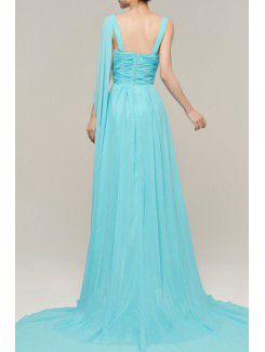 Chiffon V-neck Chapel Train A-line Evening Dress with Crystal