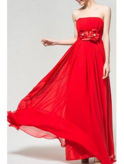 Chiffon Strapless Floor Length Empire Evening Dress with Handmade Flowers