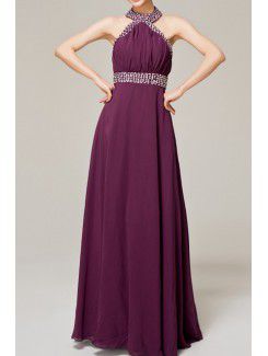 Chiffon Halter Floor Length Empire Evening Dress with Crystal