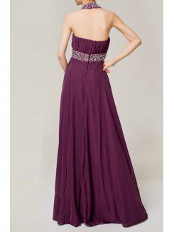 Chiffon Halter Floor Length Empire Evening Dress with Crystal