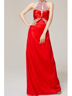 Satin Halter Floor Length Empire Evening Dress with Sequins