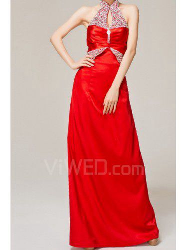 Satin Halter Floor Length Empire Evening Dress with Sequins