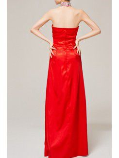 Satin Halter Floor Length Empire Evening Dress with Sequins