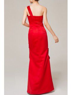 Satin One Shoulder Floor Length Sheath Evening Dress with Crystal